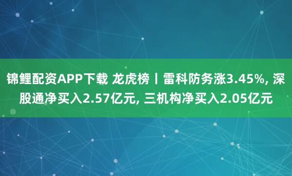 锦鲤配资APP下载 龙虎榜丨雷科防务涨3.45%, 深股通净买入2.57亿元, 三机构净买入2.05亿元