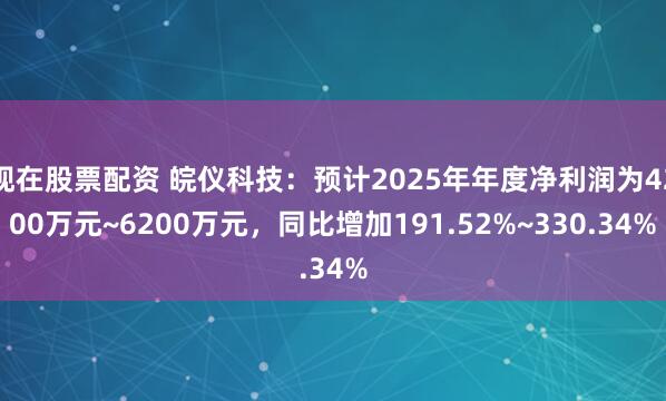 现在股票配资 皖仪科技：预计2025年年度净利润为4200万元~6200万元，同比增加191.52%~330.34%